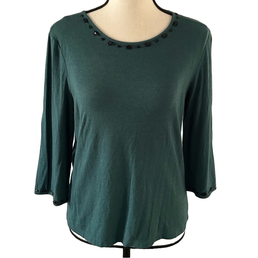 Birch Hill Teal Suede Blazer Black Bead Detailing With Long Sleeve Size Small - Picture 3 of 7